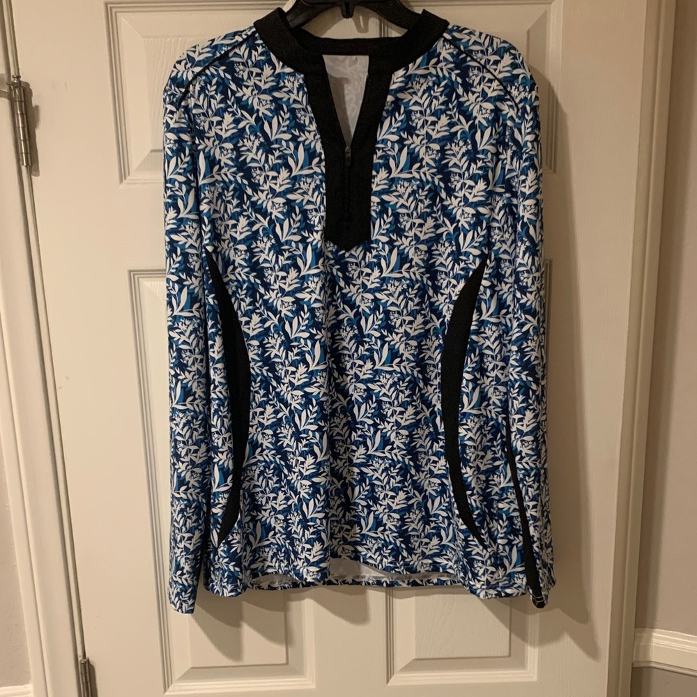 Floral Blue and Black Women's Top